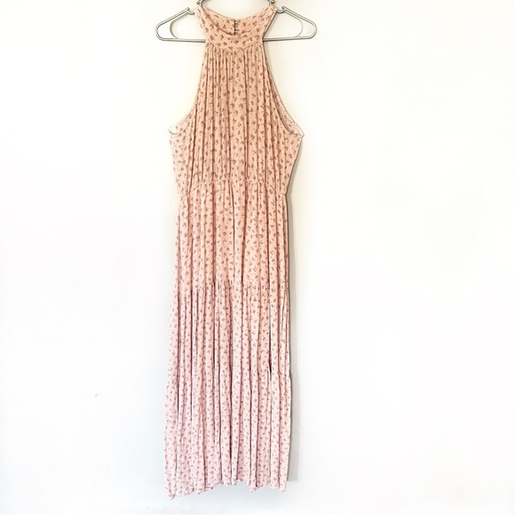 Altar’d State Floral Tiered Maxi Dress Halter Neck Pink Cottagecore Boho Western - Picture 2 of 14